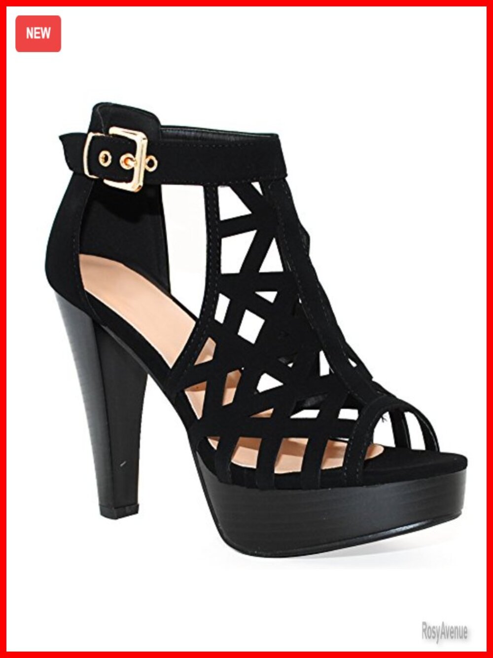 Open Toe Ankle Strap Stacked Heel Sandal